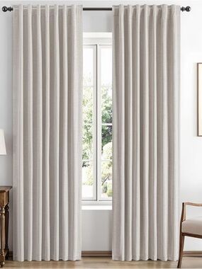 Miulee Blackout Linen Curtains Ivory 42x84, 2 panels
